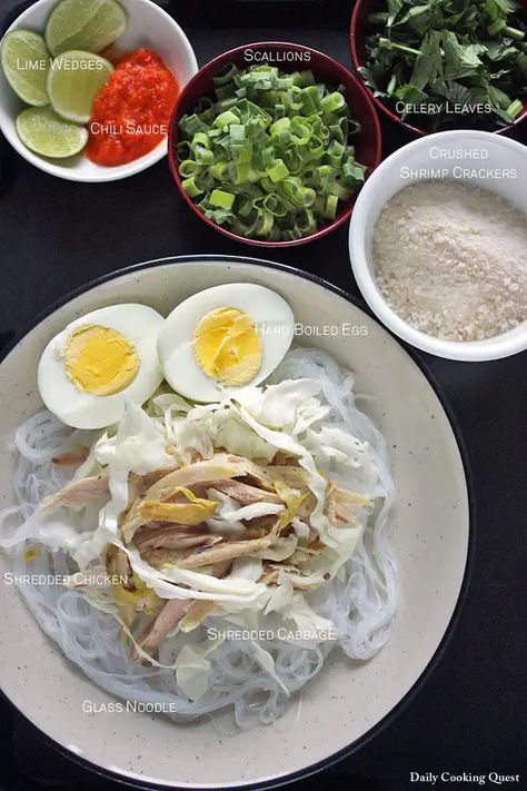 Soto Ayam Ambengan - Ambengan Chicken Soup | Daily Cooking Quest Soto Betawi, Glass Noodles, Chinese Cabbage, Lime Wedge, Indonesian Food, Chicken Chili, World Recipes, Asian Dishes, Chili Sauce