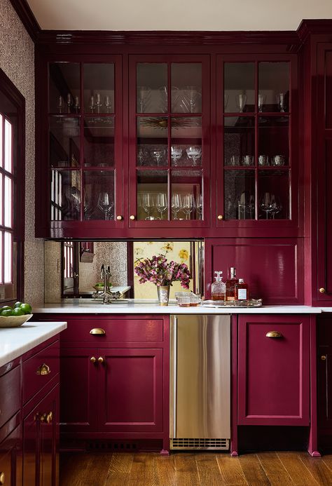 January Moodboard Burgundy Paint Colors, Burgundy Walls, Bath Trends, Burgundy Paint, Red Cabinets, Classic Kitchen, Butler's Pantry, Red Kitchen, Counter Tops