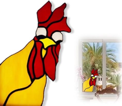 Amazon.com: BLOCKv Funny Window Corner Decor - Peeping Rooster, Funny Rooster Stained Glass Bird Window Corner Decor, Rooster Yard Decor, Birds Stained Glass, Handmade Peeping Rooster (Color : A) : Home & Kitchen Window Corner Decor, Stained Glass Chicken, Rooster Funny, Rooster Images, Window Corner, Bird Window, Stained Glass Gifts, Old Bathroom, Stained Glass Bird