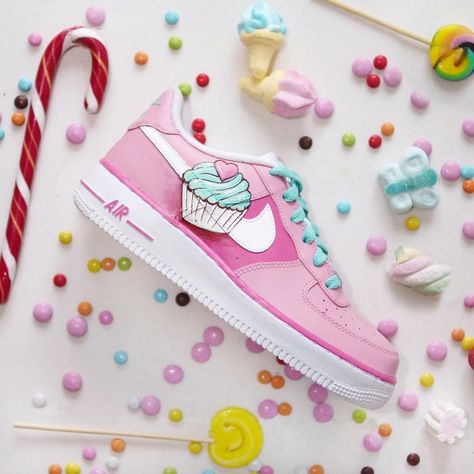 Nike Air Force 1s, Custom Air Force 1, Leather Paint, Artist Gifts, Custom Nikes, Pink Cake, Colorful Cakes, Custom Sneakers, Air Force 1