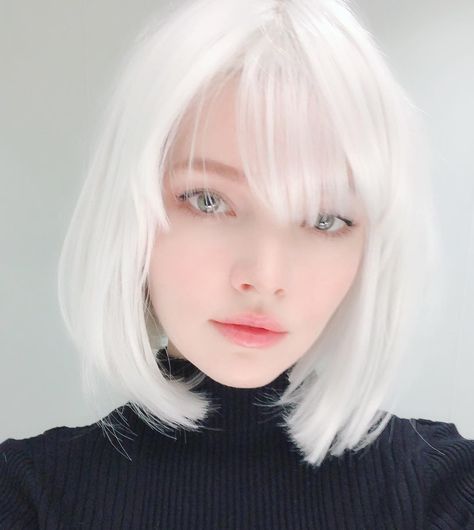 (@ninjacatgirl) on Instagram ❄ Hazel Green Eyes, Pink Flower Hair, White Hair Color, Latest Hair Color, Hair Mask For Growth, Long Bob Haircuts, Long Bob Hairstyles, Platinum Blonde Hair, Creative Hairstyles