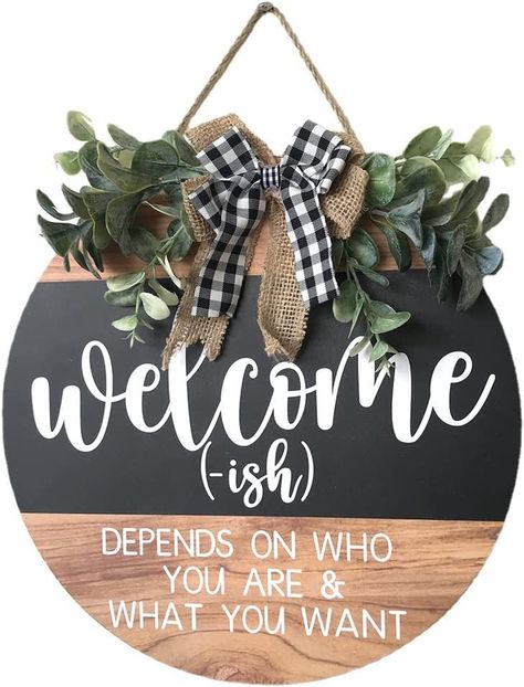 Welcome Sign Front for Door Decoration, 12 in Round Wood Wreaths Wall Hanging Outdoor, Farmhouse, Porch, for Spring Summer Fall All Seasons Holiday Christmas (Wreaths-A)… Wood Wreaths, Welcome Home Signs, Wreath Wall Decor, Welcome Door Signs, Wood Wreath, Wooden Welcome Signs, Front Door Porch, Wooden Front Doors, Wreath Wall