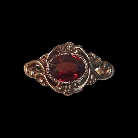 Gold Vampire Jewelry, Vampire Jewelry Rings, Vampire Ring Aesthetic, Royal Rings Aesthetic, Red Gem Aesthetic, Red Ring Aesthetic, Blood Rings, Red Jewelry Aesthetic, Ornate Rings