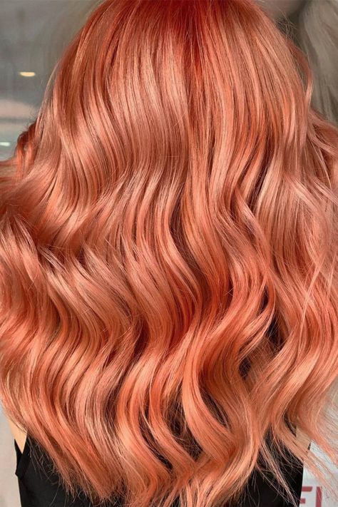 This peachy, metallic hair colour puts the 'Living' into 'Living Coral'. Created by Cambridge Hair Collective, the highlights woven between brights takes us back to the [link url="https://www.glamourmagazine.co.uk/gallery/rose-gold-hair"]rose gold hair[/link] trend. Peach Hair Colors, Coral Hair, Underlights Hair, Latest Hair Color, Peach Hair, Hair Shades, Rose Gold Hair, Hair Dye Colors, Red Hair Color