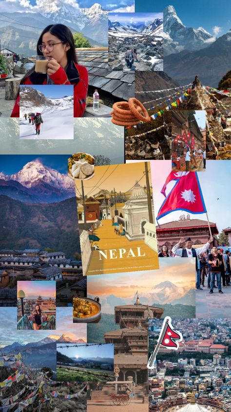 #collage #country #aesthetic #Nepal #Asia #NepaleseFood #curry #Kathmandu #culture Kathmandu Aesthetic, Nepal Aesthetic, Vision Board Pics, Nepal Culture, Creative School Project Ideas, Country Aesthetic, Dream Travel Destinations, Beautiful Places To Travel, Travel And Tourism