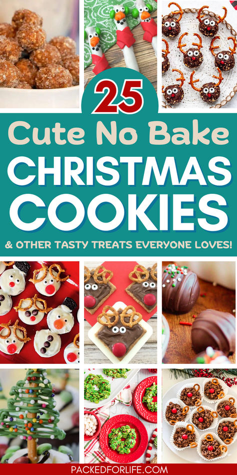 A variety of festive no-bake Christmas cookies and treats in a colorful collage, showing easy Christmas treats to make that both kids and adults will love Treat Ideas For Christmas, Christmas Dessert To Make With Kids, Nut Free Christmas Treats For School, Simple Christmas Baking For Kids, Kid Friendly Baking Recipes Fun, Christmas No Bake Treats For Kids, Easy Kid Friendly Christmas Treats, Easy Cookies With Kids, Christmas Desserts Kids Can Make