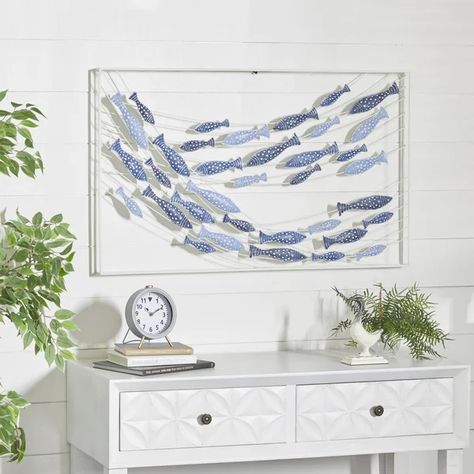 Boys Bedroom Furniture, Fish Home, Eclectic Living, Fish Wall Decor, Family Wall Decor, Coastal Wall Decor, Metal Fish, Room Transformation, Coastal Blue