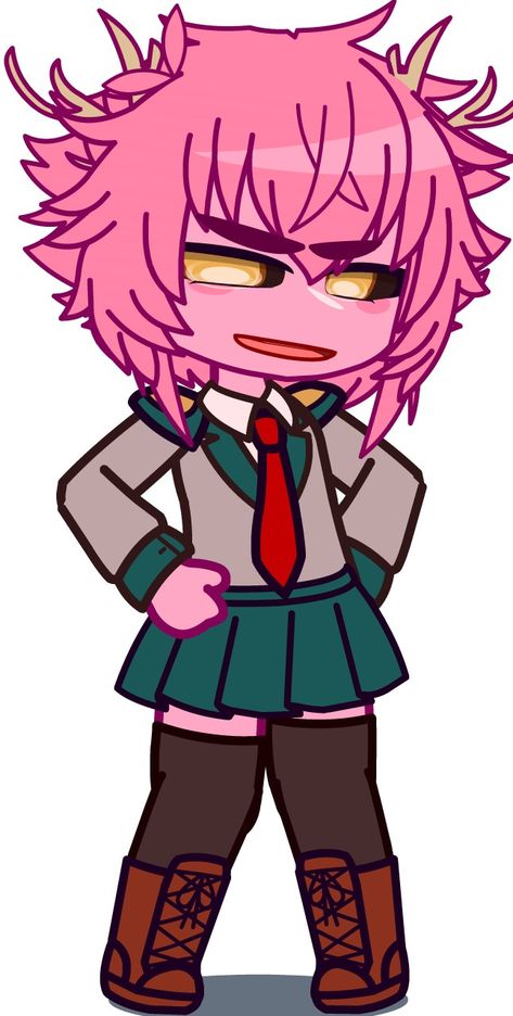 Mina Ashido Gacha Club Oc, Gacha Mha Oc, Mina Gacha Club, Gacha Club Alien, Mha Gacha Club, Mha Gacha, Gacha Base Poses Cute, Chibi Girl Drawings, Alien Queen