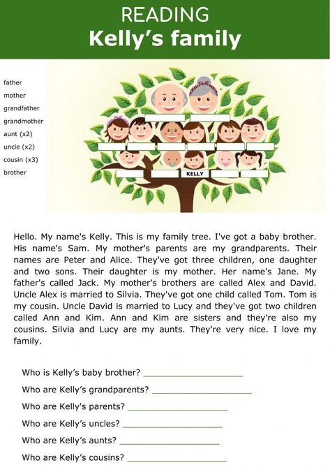 Family Tree Worksheet For Kids, Family Tree Worksheet, Family Worksheet, Kids Math, Family Reading, Kids Math Worksheets, English As A Second Language (esl), Grammar Worksheets, English As A Second Language