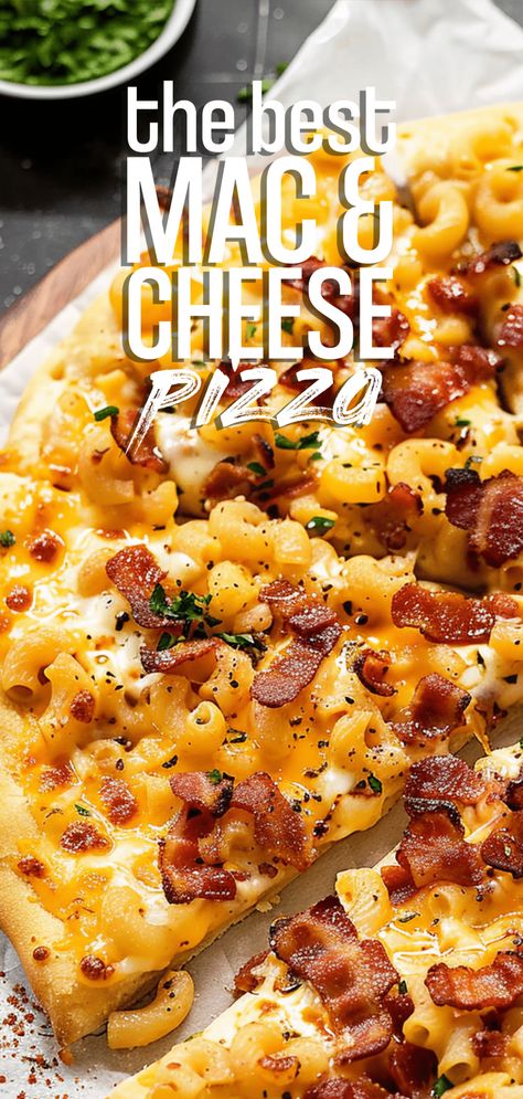 Bacon Mac & Cheese Pizza [35 Minutes] – Chasety Mac And Cheese Pizza Recipe, Macaroni And Cheese Pizza, Mac N Cheese Pizza, Cast Iron Recipes Dinner, Mac And Cheese Pizza, Cheese Pizza Recipe, Cheesy Macaroni, Creative Pizza, Easy Mac And Cheese