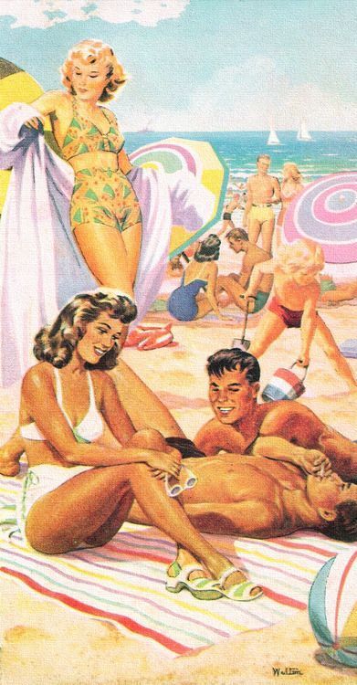 (1) 60s beach party | Summer 2015 Inspiration | Pinterest 60s Beach, Roger Wilkerson, Arte Pulp, Photography Genres, Beach Illustration, Images Vintage, Pulp Art, Types Of Photography, Pin Up Art