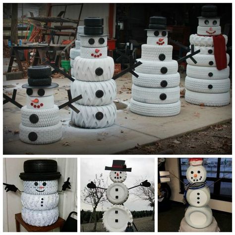 DIY cute tire snowman--> http://wonderfuldiy.com/wonderful-diy-cute-tire-snowman/ #diy #snowman Reuse Old Tires, Tire Craft, Tire Art, Make A Snowman, Tyres Recycle, Diy Snowman, Old Tires, Christmas Decorations Diy Outdoor, Christmas Yard