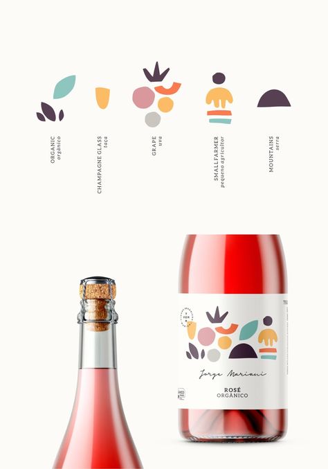 Jorge Mariani - Rosé sparkling wine on Packaging of the World - Creative Package Design Gallery Colorful Wine Label, Glass Bottle Label Design, Wine Bottle Branding, Sparkling Wine Label Design, Wine Brand Identity, Wine Labels Design, Wine Label Design Ideas, Organic Wine Label, Wine Etiquette Design