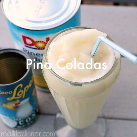 Pina Coladas {non-alcoholic} Pina Colada Recipe Non Alcoholic, Dinner Kid Friendly, Summer Drinks Nonalcoholic, Virgin Pina Colada, Coco Lopez, Easy Alcoholic Drinks, Kid Friendly Drinks, Pina Colada Recipe, Pina Coladas