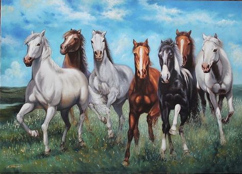 7 Horses Running Painting, Horses Running Painting, Running Painting, Seven Horses Painting, 7 Horses, Arabian Horse Art, Blue Aura Quartz, 90s Wallpaper, Horses Running