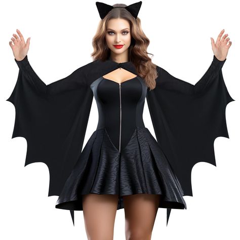 PRICES MAY VARY. 【HIGH MATERIAL】: The bat women costume adult is made of 100% polyester knitted fabric is excellent workmanship, lightweight, and comfortable. This funny Halloween bat costume for women is designed with elastic closure that is easy to put on and take off. The bat costume for women looks very realistic so that is an excellent choice for a Halloween suit. 【Bat COSTUME SIZE】: Funny adult bat costume sizes include S/M and L/XL. bat woman costumes for women including bat headbands and Bat Costume Halloween, Bat Wings Costume, Bat Halloween Costume, Halloween Suits, Dress Up Party, Bat Costume, Plus Size Halloween Costume, Elegant Halloween, Unique Costumes