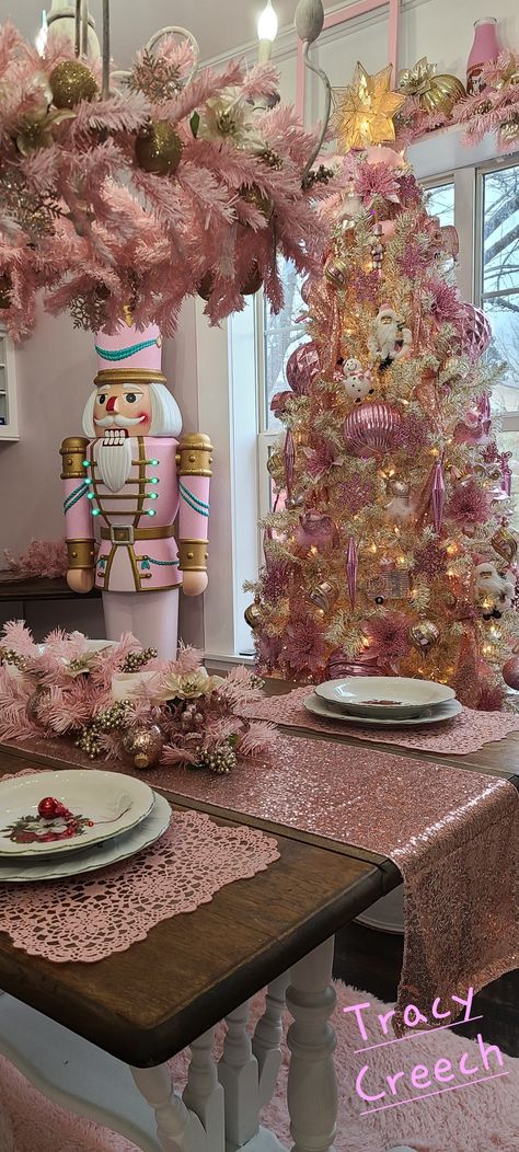 Candy Land Nutcracker, Nutcracker Chandelier, Nutcracker Land Of Sweets Decorations, Nutcracker Centerpiece Ideas, Nutcracker Centerpiece, Chandelier Swag, Pink Nutcracker Christmas, Nutcracker Pink, Barbie Nutcracker