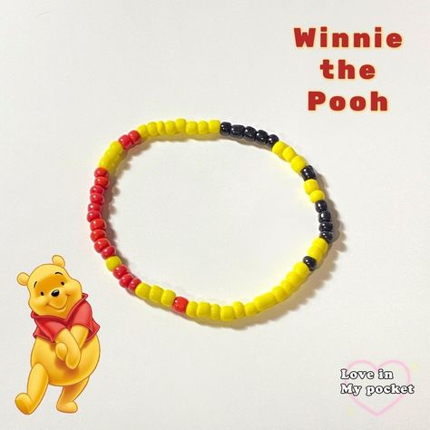 Winnie The Pooh Bracelet, Diy Rhinestone Earrings, Diy Kandi Bracelets, Small Bead Bracelet, Diy Beaded Rings, Manik Manik, Disney Bracelet, Hello Kitty Jewelry, Bracelets Handmade Diy