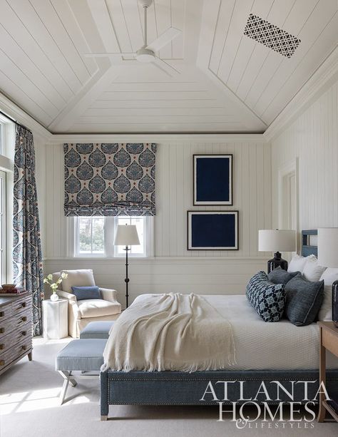 Relaxed & Refined - Atlanta Homes and Lifestyles Atlanta Homes And Lifestyles, Bed Fabric, Sky And Sea, Bedroom Suites, Seaside Florida, Custom Table Cloth, Roman Shade, Atlanta Homes, Wood Inlay