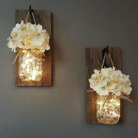 Colorful Ceiling Light, Hanging Mason Jars, Rustic Mason Jars, Rustic Wall Sconces, Jar Decor, Home Decor Sets, Mason Jar Lighting, Decorated Jars, Mason Jar Crafts