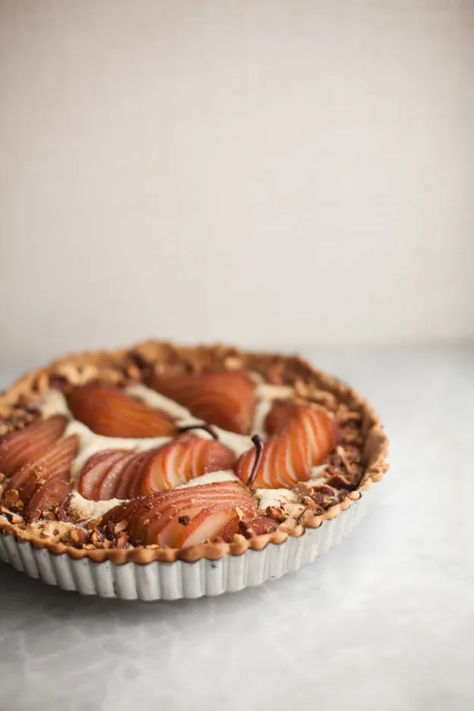 Pear Almond Tart Recipe for Thanksgiving | ZoëBakes Zoe Bakes, Pear And Almond Tart, Almond Tart Recipe, Pear Almond, Almond Tart, Pear Tart, Slow Cooker Desserts, Poached Pears, Tart Recipe