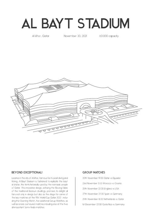 Located in the city of Al Khor, famous for its pearl diving and fishing, Al Bayt Stadium is fashioned to replicate the bayt al sha’ar, the tents historically used by the nomadic people of Qatar. Al Bayt Stadium, Pearl Diving, World Cup 2022, Qatar, Innovation Design, World Cup, Diving, Sweden, Tent