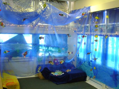 Under The Sea Decorations, Ocean Theme Classroom, Role Play Areas, Eyfs Classroom, Preschool Rooms, Seaside Theme, School Displays, Sea Decor, Sea Crafts