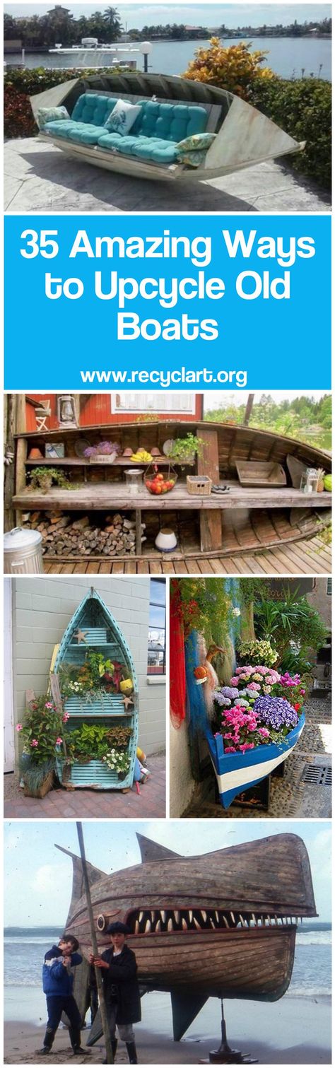 We already featured some nice projects made from old upcycled boats. Here are 35 of the best ways to reuse old boats for your inspiration. So, if you have an old and useless boat or if you can find one for nothing or at a very low price, you'll Old Boats Repurposed, Repurposed Boats Ideas, Old Boat Repurposed, Boat Upcycle, Old Boats Ideas Yards, Repurposed Boat, Boat Beds, Boat Furniture, Diy Bank