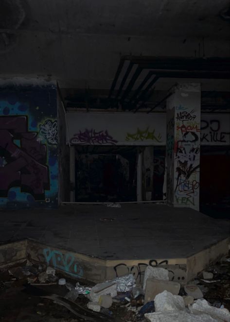 Run Down Building Aesthetic, Abanded Places Aesthetic, Gallowdance Aesthetic, Abandoned Building Art, Abondened Place Aesthetic, Abandoned Places At Night, Abandoned Aesthetic Dark, Abandoned Places Graffiti, Creepy Places Aesthetic