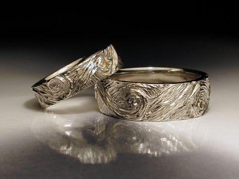 unusual wedding rings | Unique wedding and engagement rings | Jim Dailing Simple Wedding Rings Unique, Unique Gold Wedding Rings, Unusual Wedding Rings, Unique Wedding Rings, Wedding Ring For Him, Leaf Engagement Ring, Wedding Rings Round, Titanium Wedding Rings, Black Diamond Engagement