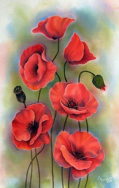 ...... Poppy Art, Poppy Painting, Poppy Flowers, Cat Air, Red Poppy, Beautiful Watercolor, Flower Art Painting, Poppy Flower, Silk Painting