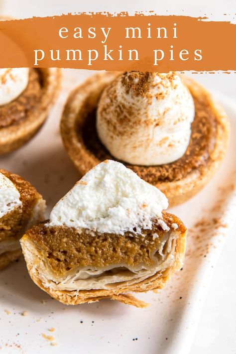 Use a mini muffin tin to create these delicious mini pumpkin pies. They are easy to make ahead of time and serve at your Thanksgiving dinner. Pumpkin Bites, Pumpkin Pie Cupcakes, Unique Pies, Pie Cupcakes, Mini Pumpkin Pies, Pie Bites, Pumpkin Desserts, Pumpkin Pies, Mini Treats