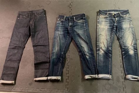 Fade Friday - Uniqlo Selvedge Slim Straight (4 Years) Raw Denim Jeans, Iron Heart, Denim Wear, Jeans Fabric, Selvedge Denim, Raw Denim, Slim Straight Jeans, Mens Casual, Mens Casual Outfits