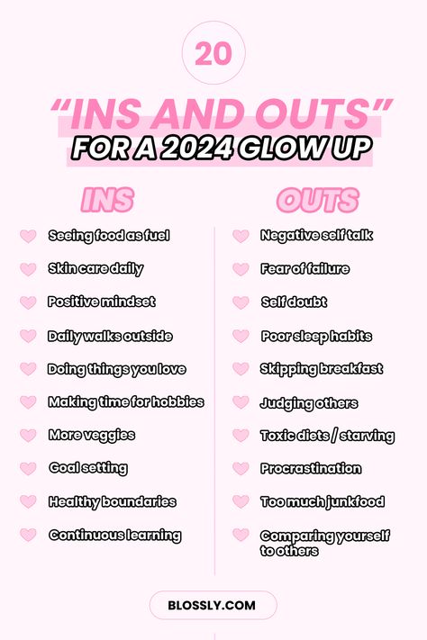 20 Ins and Outs For Your 2024 Glow UpDay 27 | The Blossom Challenge – Blossly Ins Outs 2024, In And Outs 2024, In And Out 2024, Glow Up In 20 Days, Ins And Outs Of 2024, Apps For Glow Up, Ins And Outs 2024, 2024 Ins And Outs List, Ins And Outs For 2024