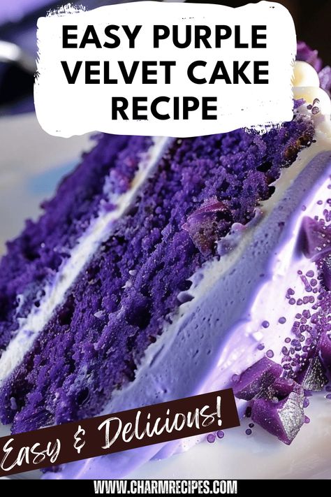 Learn how to make a delightful Purple Velvet Cake that will wow your guests at any occasion. This recipe transforms the traditional red velvet cake into a stunning purple masterpiece, perfect for birthdays, showers, or whenever you want to impress. With rich flavors and a moist crumb, this cake combines simple steps for an elegant dessert. You'll discover tips for layering with cream cheese frosting, making it not only beautiful but irresistibly tasty. Celebrate with this unique twist that screams celebration! Red Velvet Wacky Cake, Purple Birthday Cakes, Traditional Red Velvet Cake, Purple Velvet Cake, Southern Red Velvet Cake, Purple Velvet Cakes, Traditional Holiday Desserts, Velvet Desserts, Red Velvet Cakes