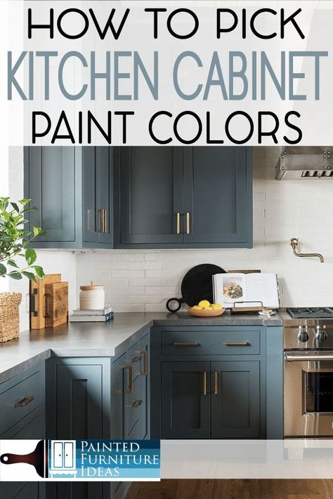 Picking ktichen cabinet paint colors can be overwhelming, learn before you decide so you can make the best decision for you! Wise Owl Paint Kitchen Cabinets, Painting Kitchen Cabinets Blue, Painted Kitchen Cabinet Color Ideas, Paint Inside Cabinets, Kitchen Cupboards Paint Colors, Painting Kitchen Cabinets Ideas, Paint Colors For Kitchen Cabinets, Colors For Kitchen Cabinets, Blue Painted Cabinets