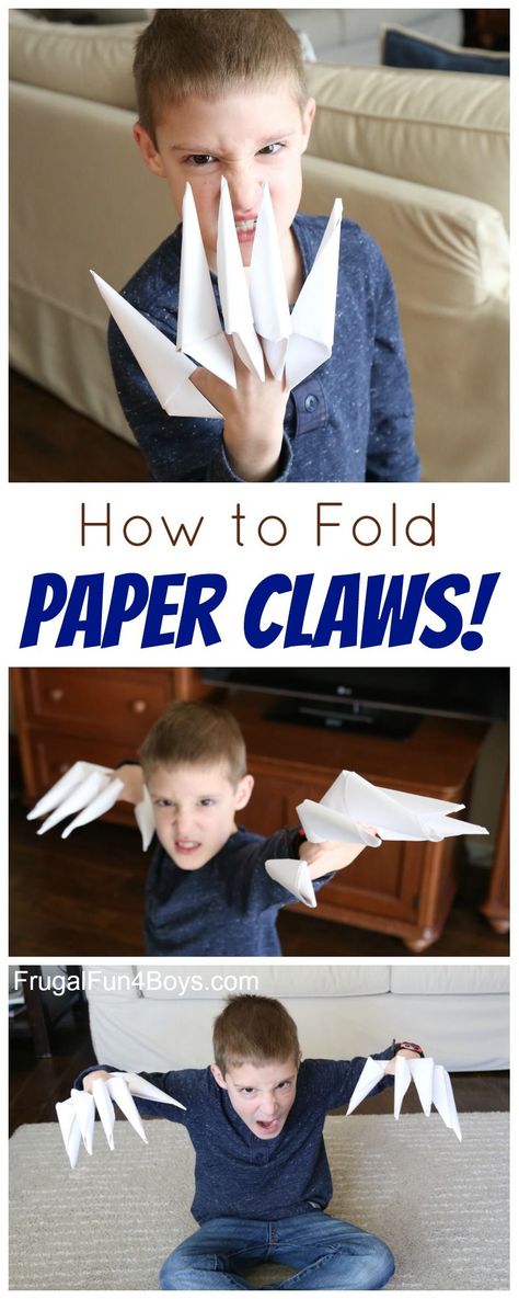 How to Fold Paper Claws Paper Finger Claws, Crafts For 7 Year Boys, Claw Origami Tutorial, Paper Claws Tutorial, How To Make Claws, Diy Paper Finger Claws, Paper Claws, Monster Claws, Boredom Busters For Kids