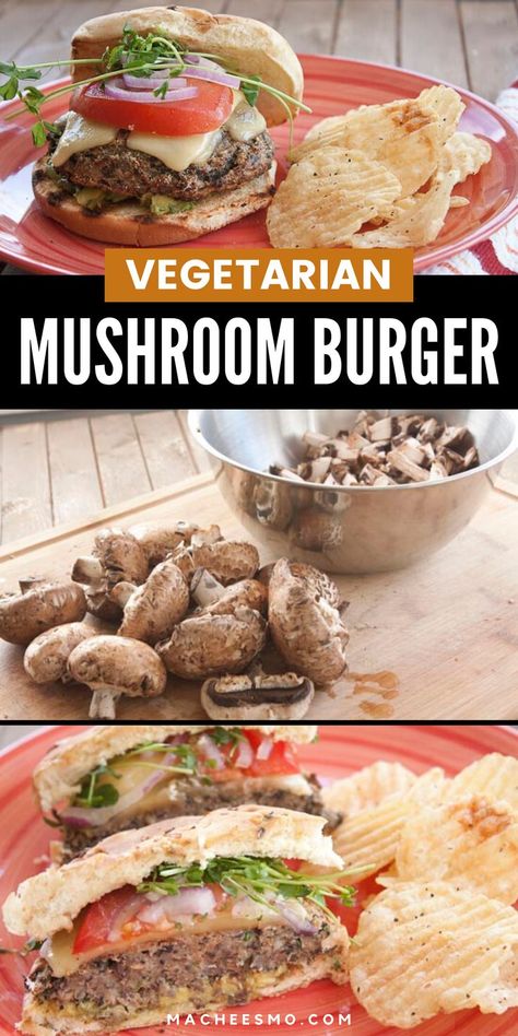 This easy Mushroom burger recipe is the most meaty veggie burger that you'll find. All you really need for these delicious burgers is a bunch of mushrooms! This Vegetarian Mushroom Burger is my absolute favorite burger to make for vegetarians. To be honest, I like it more than many beef burgers! Try it! You and the kids will love this yummy vegetarian burger. #vegetarian #burger #veggieburger #easyrecipe Vegetarian Cookout, Pb Recipes, Vegan Chickpea Burger, Vegetarian Burger Recipe, Mushroom Burger Recipe, Vegetarian Burgers, Mushroom Burgers, Breakfast Vegetarian, Vegetarian Brunch