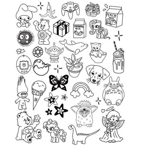 Blitz Tattoo, Stencil Outline, Kawaii Tattoo, Simple Tattoo Designs, Flash Sheet, Flash Tattoo Designs, Tattoos Geometric, Tattoo Flash Sheet, Doodle Tattoo