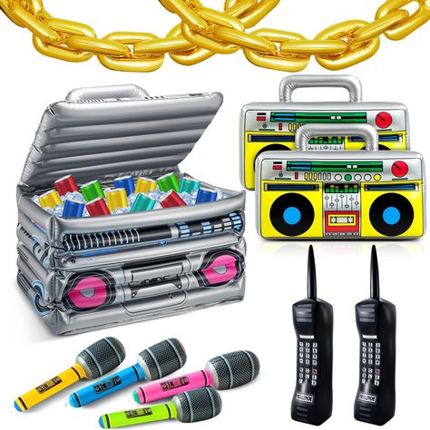 PRICES MAY VARY. Nice Combination: each package contains a total of 29 pieces including a inflatable boom box beverage cooler, 20 gold foil chain balloons, 2 inflatable mobile phones, 2 inflatable radio boombox, 4 inflatable microphones, these inflatable props 90s offer a nice combination of items that will help you create a complete and cohesive decor theme; You'll have everything you need to create an immersive retro experience Size Details: the inflatable cooler is about 24 x 13 x 12 inches i Disco Party 80s, 90s Birthday Party Theme Decoration, Chain Balloons, 80s 90s Party, 90s Party Ideas, 40th Birthday Themes, Inflatable Cooler, 90s Party Decorations, 80s Party Decorations