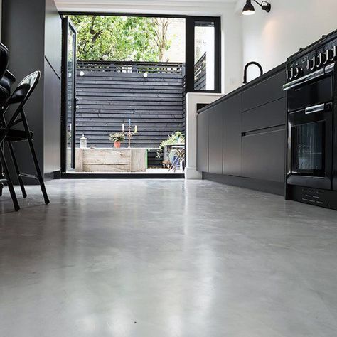 Top 50 Best Concrete Floor Ideas - Smooth Flooring Interior Designs Concrete Kitchen Floor, Micro Concrete, Epoxy Resin Flooring, Concrete Tile Floor, Smooth Concrete, Concrete Stained Floors, Floor Ideas, Concrete Kitchen, Kitchen Installation