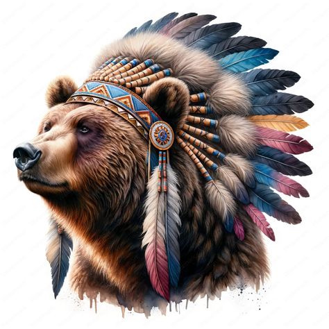 𝐃𝐈𝐆𝐈𝐓𝐀𝐋 𝐃𝐎𝐖𝐍𝐋𝐎𝐀𝐃: Immerse yourself in the wilderness with our Bear Clipart collection, featuring unique designs of bears adorned with Indian headdresses that capture the spirit and mystique of these majestic creatures, exclusively available at our store. Each image adds a touch of Native American culture and wildlife to your creative projects. The collection is conveniently packaged in one or more zip files for effortless downloading. 𝐇𝐢𝐠𝐡-𝐪𝐮𝐚𝐥𝐢𝐭𝐲 𝐉𝐏𝐆𝐬: Each image i Native American Wolf Art, Indian Headband, Wolf Pics, Indian Drawing, Native Beauty, Native American Wolf, Majestic Creatures, Indian Headdress, Bear Clipart