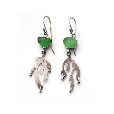 Sea Glass Seaweed Earrings by Tania Covo Seaweed Jewellery, Seaweed Earrings, I Choose Peace, Seaglass Jewellery, Choose Peace, Sea Earrings, Mermaid Tears, Metal Smithing, Sea Glass Earrings