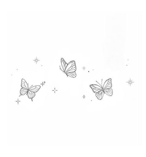 Horizontal Butterfly Tattoo, Butterfly Tattoo Sparkles, Delicate Butterfly Tattoo Simple, Butterfly Landing Tattoo, Three Butterfly Tattoo Designs, Butterfly And Star Tattoo, Butterfly With Sparkles Tattoo, Butterfly Star Tattoo, Butterfly Stars Tattoo