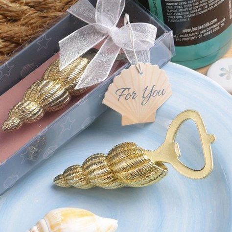 Gold Conch Seashell Bottle Opener Wedding Favours Bar Themed Party, Beach Wedding Souvenir, Beach Wedding Details, Sea Shell Design, Bottle Opener Design, Bottle Opener Favors, Summer Favors, Diy Beach Wedding, Wedding Bottle Opener Favors