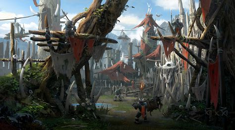 orc village, Lee b on ArtStation at https://www.artstation.com/artwork/8eVWn Orc Village, Dnd Orc, Concept Artist, Fantasy City, Fantasy Places, Fantasy Setting, Environment Design, Environment Concept Art, Fantasy Inspiration