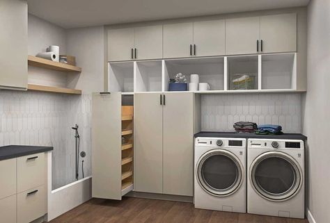 IKD designers share the design, product, and installation cost for two IKEA laundry room designs In this article: Cost analysis for two IKEA laundry room designs. Laundry room designs that solve problems. IKEA cabinet hacks that maximize laundry room storage. What it’s like to work with a third-party IKEA designer to create your laundry [...] Ikea Cabinets Laundry Room, Ikea Laundry Hack, Laundry Room Ikea, Ikea Utility Room, Ikea Laundry Room Cabinets, Budget Laundry Room, Laundry Room Layout, Cabinet Hacks, Ikea Laundry