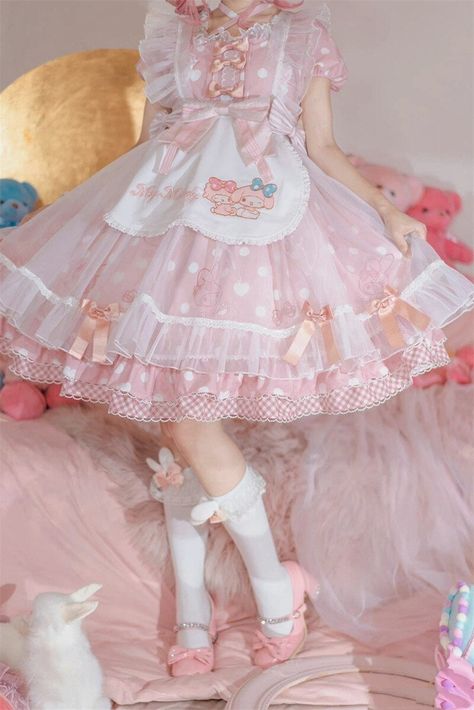 My Melody Cinnamoroll Sanrio Lolita Dresses JSK Fairy Kei Kawaii Babe My Melody Outfit, Kawaii Melody, Kawaii Outfit Ideas, Kawaii Dress, Maid Dress, Sweet Lolita, Kawaii Clothes, My Melody, Lolita Dress