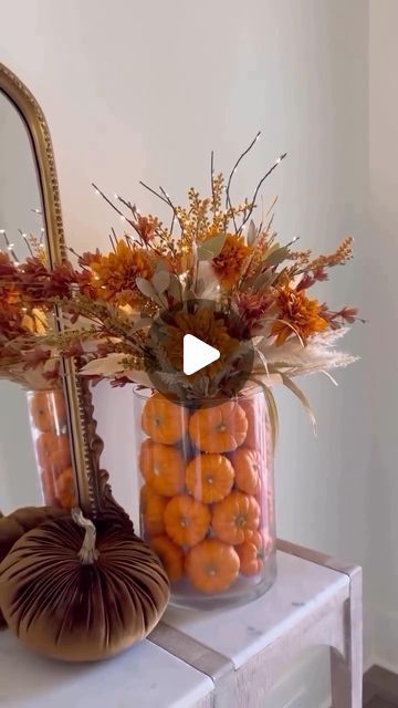 HOME ORGANIZATION & DECOR on Instagram: "Absolutely love this DIY autumn decor idea @ashleymariesavage 🍁🍂🥮The combination of warm colors and natural elements really brings out the cozy vibes of the season 👌🏻
*
*
*
*
No copyright infringement intended,please DM for fix/removal
*
*
#diyonabudget #diyhomeimprovement #diyforlife #farmhousediy #diymama #diyinspo
#diyhomeprojects #diyrenovation #diyinspiration
#quarantineprojects #mydailyrenovation #thatorganizedhome#5mincrafts #doityourselfproject#easydiy #diyvideo #autumndecor #farmhousestyle #farmhousekitchen #falldecor #fallvibes #flowerarrangement #flowerarrangements #dailyinspiration #homedecor" Diy Autumn Decor, Dollar Tree Fall Decor Diy, Decor Ideas For Living Room, Pumpkin Arrangements, Fall Decor Dollar Tree, Pumpkin Display, Organization Decor, Autumn Crafts, Diy Renovation