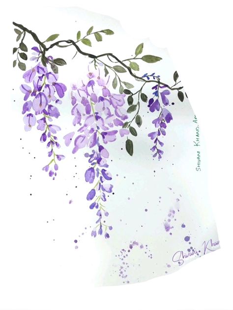 Wisteria Tattoo Collarbone, Wisteria Tattoo Design, Wisteria Tattoo, Wisteria Watercolor, Wisteria Art, Zen Wisteria, Purple Flowering Tree, Tree Branch Tattoo, Cherry Blossom Drawing